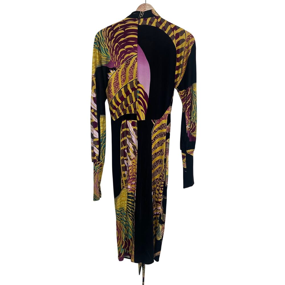 Issa London Silk Dress Womens 10 Black Abstract Print Wrap Midi Designer Luxury - Picture 7 of 9